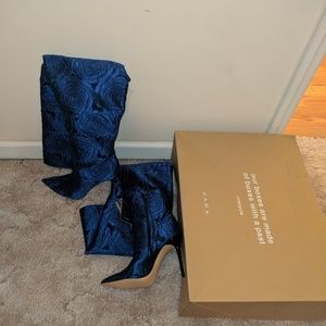 Zara Floral Print Over The Knee High Heel Boot